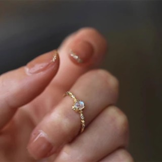 現貨 韓式 時尚 月光石 戒指女 輕奢 ins風 小眾 設計 精緻 氣質 開口可調 指環