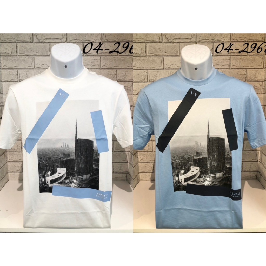 高雄凡賽斯歐洲精品 ARMANI EXCHANGE AX 黑白城市街景圖 白色 水藍色 短T/T-SHIRT