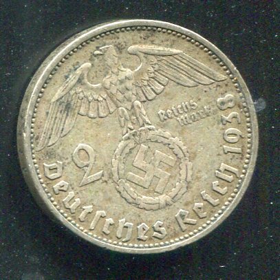 【銀幣】Germany(德國納粹), 2 Marks , K93 , 1938A #208183 品相極美上XF+