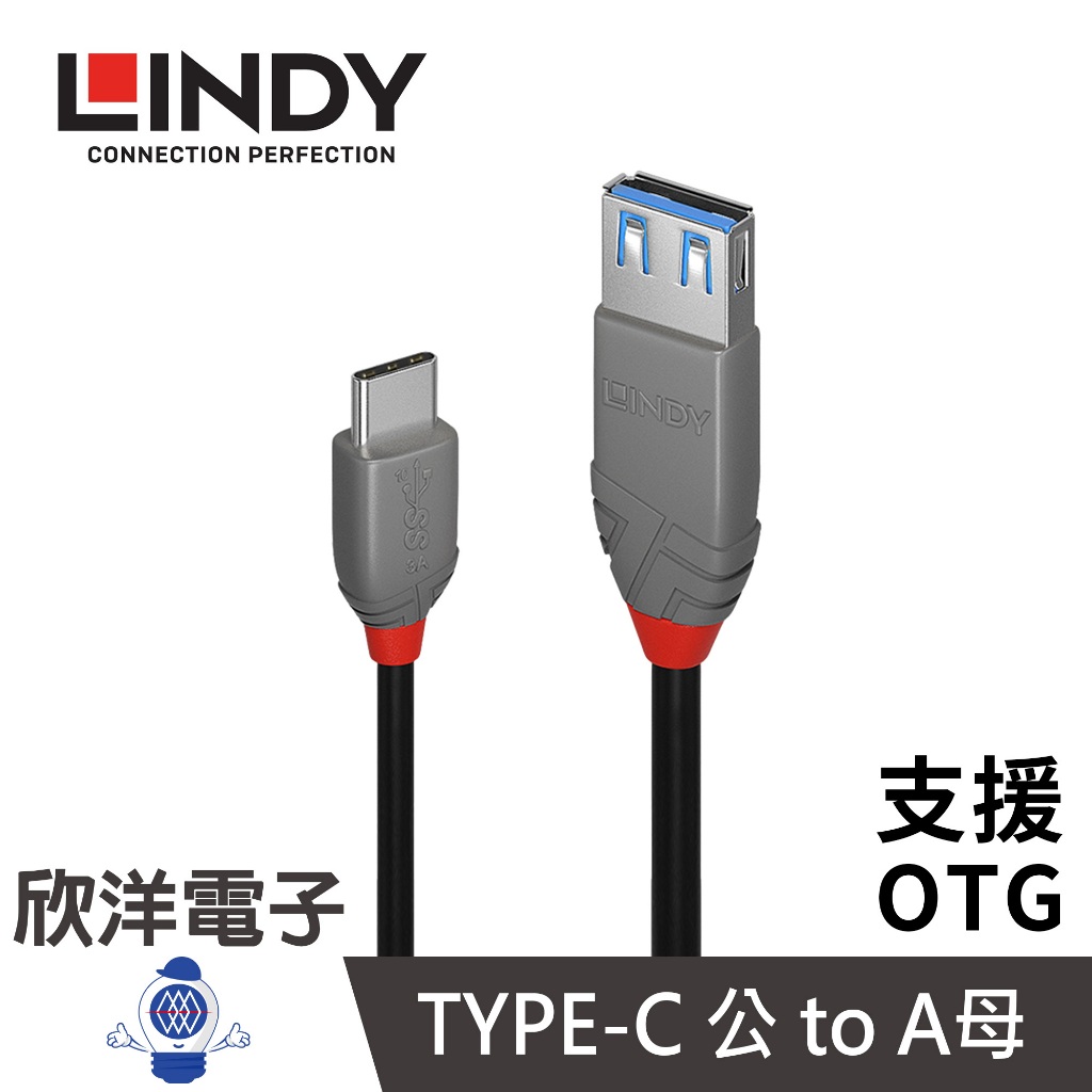 LINDY台中旗艦店 USB 3.2GEN2 TYPE-C 公TO TYPE-A 母 OTG傳輸線 (36895_B)