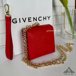 Givenchy紀梵希超美限量時尚紅色皮革手提鏈條斜背小方包(附品牌提袋) 彩妝滿額禮 生日禮物 畢業禮物