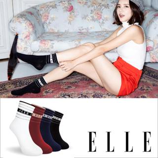 【ELLE】 法式條紋短襪 襪子 少女襪 棉襪 線條 中筒襪 休閒襪 女襪 長 襪