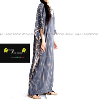 Unic＠泰國進口異國風長洋裝『TD405灰印度式加寬❄️超涼感～灰手工綁染長洋裝』洋裝 波希米亞風 顯瘦 大尺碼可