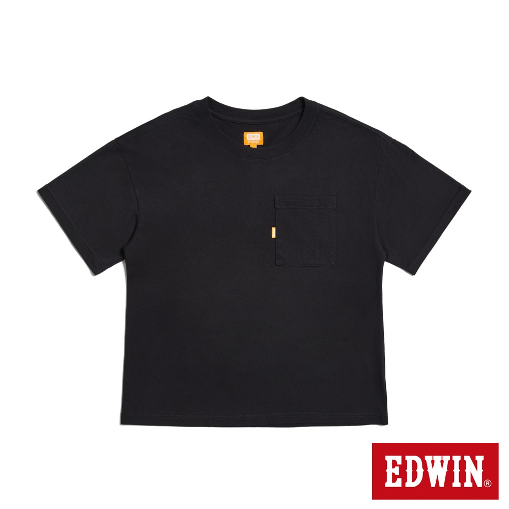 EDWIN 橘標 方版口袋短袖T恤(黑色)-女款