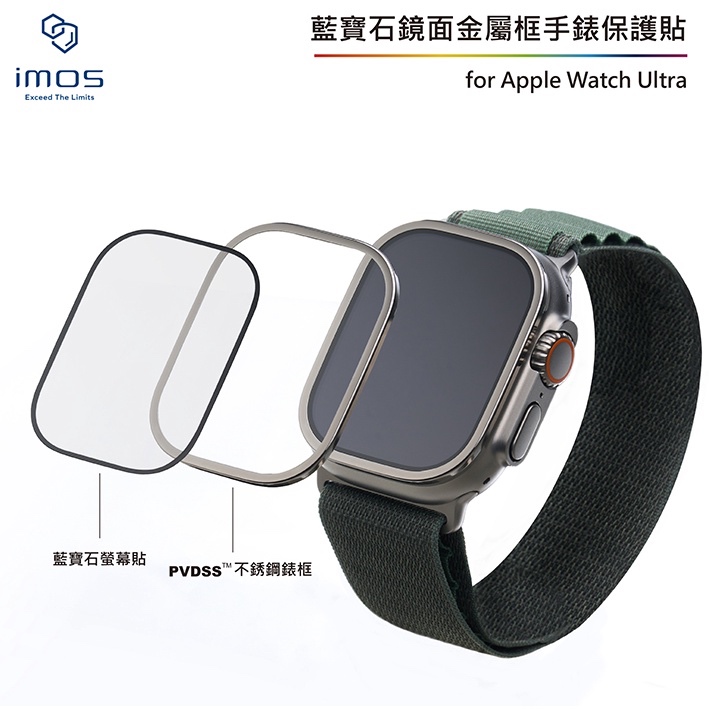 【iMos】Apple Watch Ultra 1/2代共用 (不鏽鋼框) 藍寶石手錶保護貼