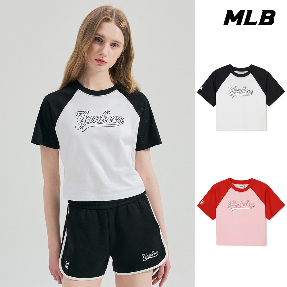 MLB 女版 短版 棉質短袖T恤 Varsity系列 紅襪/洋基隊 (3FTSV1343-兩款任選)【官方旗艦店】