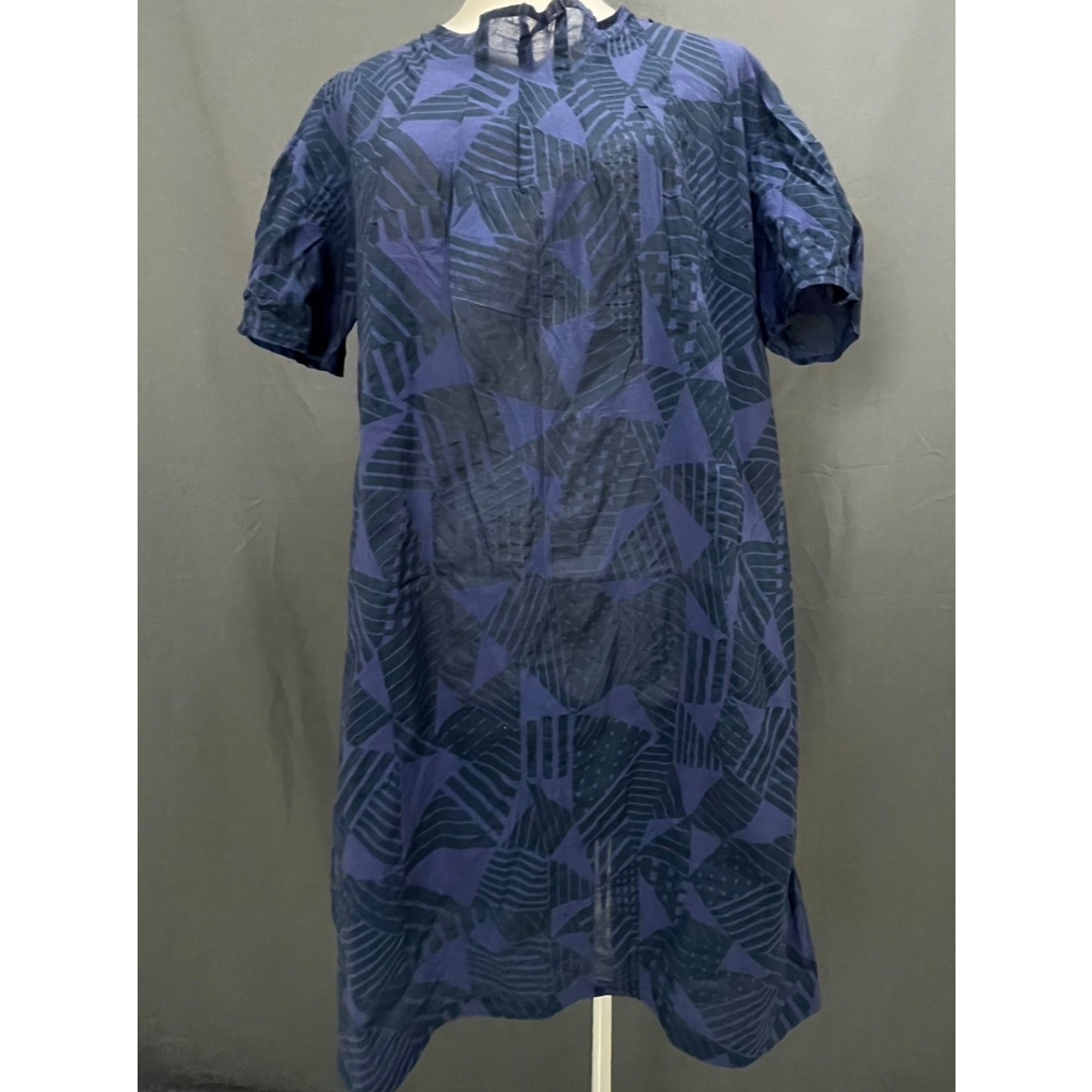 專櫃 GRAND ONIL 歐妮爾 藍紫色 幾何 印花 短袖 大尺碼 洋裝 【衫之小朱】