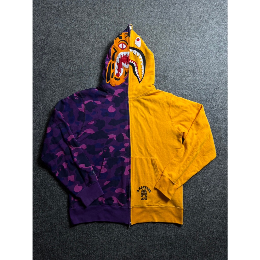 【TACKSTHGOOD】日本製金蔥標 A Bathing Ape/ Bape紫金迷彩半身 鯊魚老虎刺繡帽夾