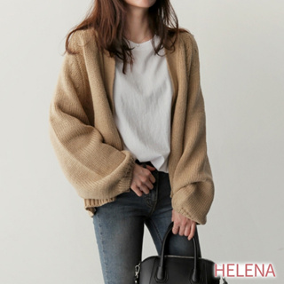 【Helena】針織開衫外套 寬鬆針織衫 蝙蝠袖針織外套 日系毛衣 慵懶短版休閒針織外套 上衣女【A166】