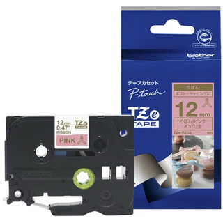 Brother/原廠/緞帶/P-touch/TZe-RE34/12mm/粉底金字