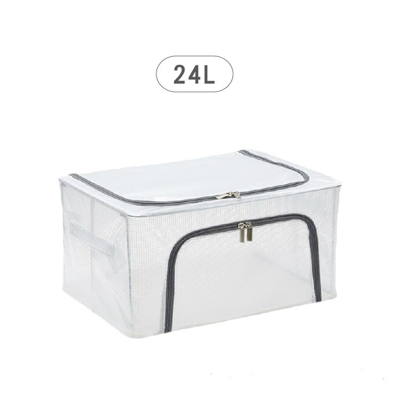 24L透明可折疊鋼架收納箱 尼龍防水整理箱 收納箱 衣服玩具被子收納整理