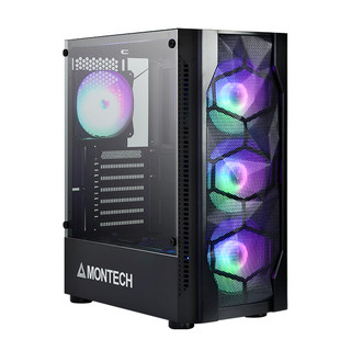 淡水硬漢 MONTECH 君主 X1 預裝4顆RGB固定光風扇 鋼化玻璃 電腦機殼 黑色