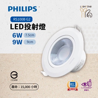 【划得來LED】 PHILIPS飛利浦 RS100B G2 LED投射崁燈 7.5cm 9cm 6W 9W 全電壓