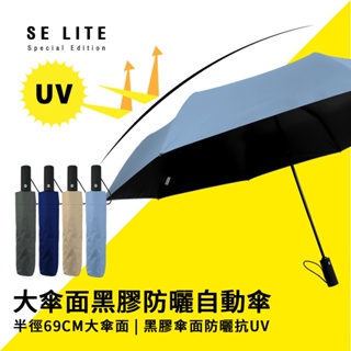 【SE Lite】27吋大傘面黑膠防風自動傘_霧藍 抗風 大傘面 自動傘 黑膠 降溫 晴雨傘 雙人傘 雨天 必備