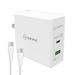 SEKC PD+QC3.0 60W PD牆充2孔極速充電器(附雙頭 Type-C線)-白