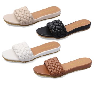 【白鳥麗子】楔型鞋 MIT韓風優雅編織一字帶低跟方頭拖鞋