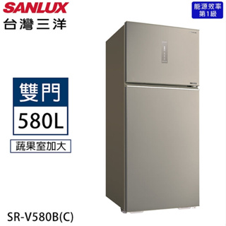 限時優惠 私我特價 SR-V480C【SANLUX台灣三洋】480L 直流變頻一級能效 三門電冰箱 琉璃白