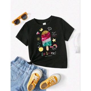全新商品-小女童冰淇淋印花短袖T恤 黑色3Y~4Y 零碼