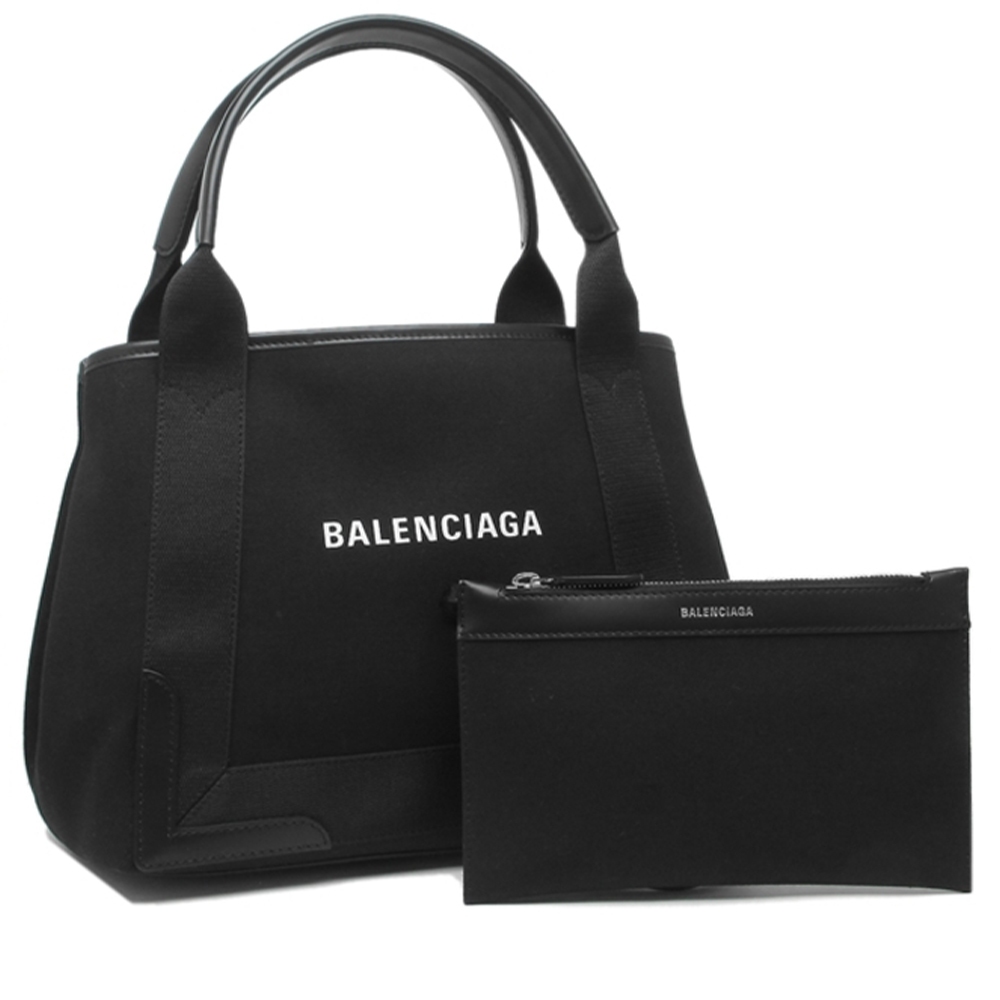 【Balenciaga 巴黎世家】專櫃新款 經典NAVY系列帆布牛皮飾邊手提/斜背包二用包/子母包