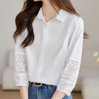 衣時尚 短袖襯衣 上衣 甜美 白色襯衫 S-2XL新款女款長袖洋氣七分袖襯衫T651-2451.