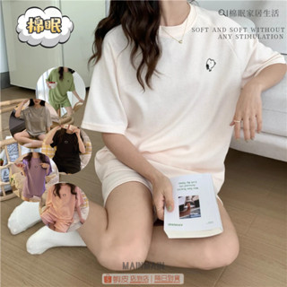 ☁☁棉眠家居生活☁☁【現貨臺灣出貨】韓國ins風可愛簡約女華夫格夏季短袖運動笑臉可外穿家居服 睡衣 夏天睡衣 短袖睡衣