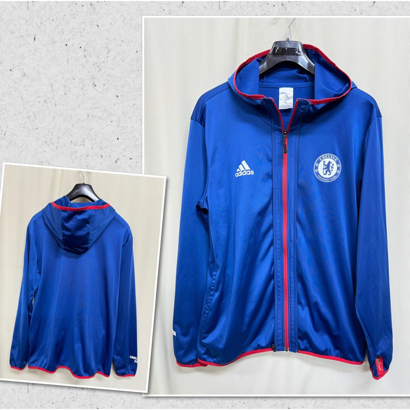 🎀二手衣倉🎀Adidas Chelsea足球協會連帽單層薄運動男外套XL號 AE0192