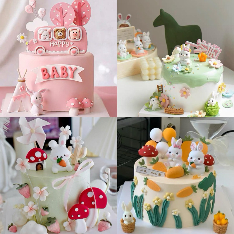 小熊的烘焙雜貨行-田園風糯米兔子裝飾蛋糕/公仔蛋糕/玩具蛋糕/蛋糕插卡/配件/裝飾