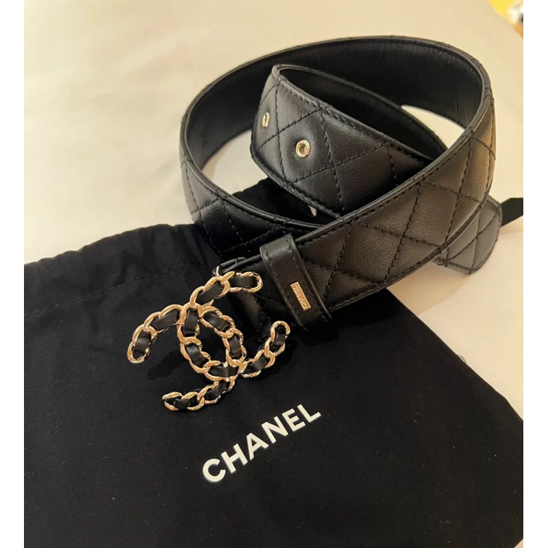 在台現貨💛40900 香奈兒Chanel 經典皮帶 皮穿鏈 雙C logo 皮帶 腰帶 #80