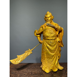 【通天寶】精選鎏金銅【關聖帝君】武財神 工藝精湛 戰袍加身 威風凜凜 招財鎮宅 風水擺件 純銅關公擺件 R59