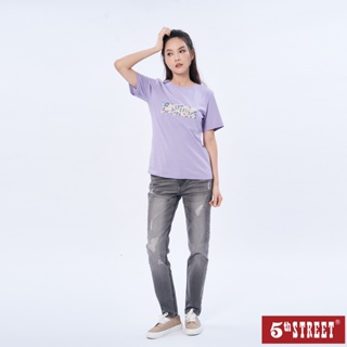 5th STREET 女裝立體花朵logo印花設計短袖T恤-紫色