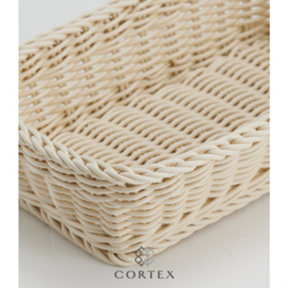 *可250【可水洗】CORTEX 收納籃 仿籐籃 毛巾籃 長方型W31 米白色 桌上收納 毛巾衣物雜物收納 編織收納籃