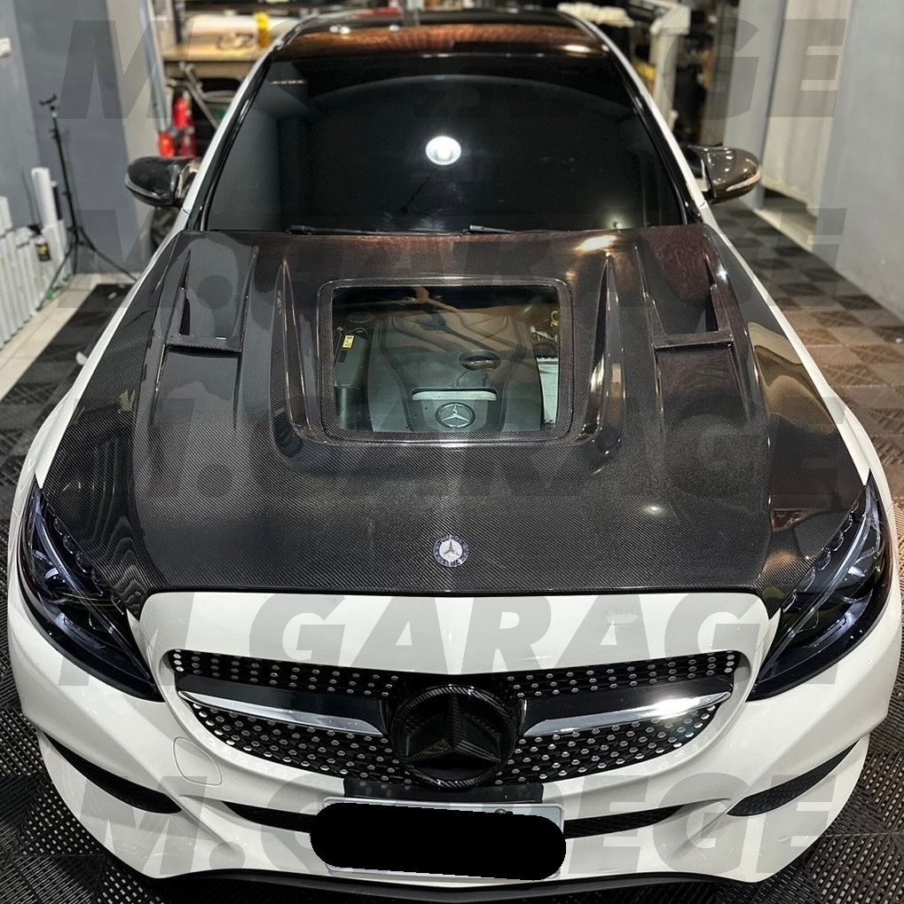 【M.GARAGE】Benz W205 S205 C180 C300 C43 IMP 碳纖維 透明 引擎蓋 改裝 套件