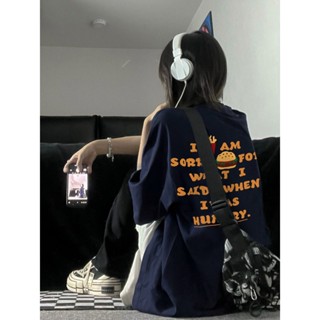 一萬個推薦！100%純棉短袖 t恤女 藏青色上衣 韓流上衣 美式復古上衣 ins風 學院風上衣 寬鬆上衣 多巴胺 短袖女