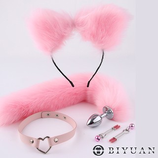 【OBIYUAN】情趣套裝 4件套 現貨 獸耳 肛塞 乳夾 頸圈 調教 情趣用品【GS0016】