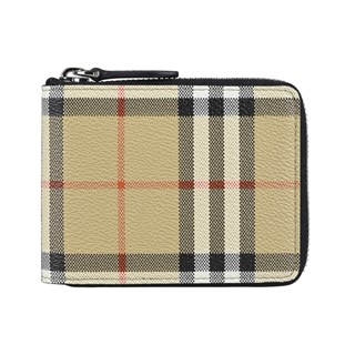 BURBERRY MS Daniels格紋LOGO內外撞色設計PVC 3卡拉鍊短夾(典藏米x黑)
