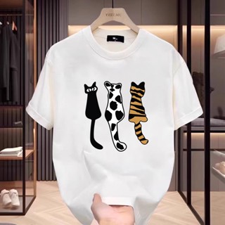 【董小姐】100%純棉上衣寬鬆 顯瘦上衣 美式復古上衣 oversize bf上衣 vintage短袖 三隻貓印花T恤