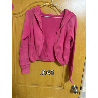 J045 女生桃紅色短版外套/長袖外套/連帽外套/連帽上衣/飛鼠外套