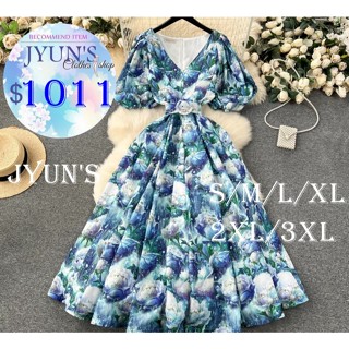JYUN'S 夏季新款繁花系列法式宮廷風禮服平時可穿著減齡泡泡袖長版氣質洋裝女短袖洋裝大尺碼2色S~2XL預購