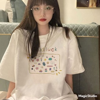 【可可李】T恤休閑短袖寬鬆oversize 白色藍色休閑ins可愛百搭上衣 大尺碼上衣柔軟 面料不透色