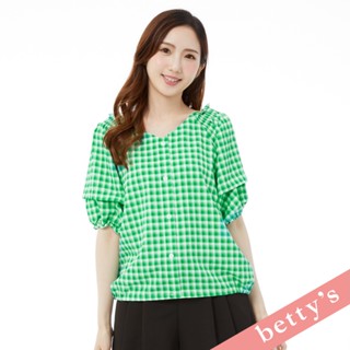 betty’s貝蒂思(31)2WAY格紋公主袖V領上衣(共二色)