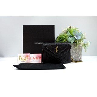 優買二手精品名牌店 YSL 685612 Gaby Mini 黑色羊皮金鍊超迷你 卡片夾零錢包鍊包信用卡夾名片夾斜揹包
