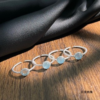 玩美飾集｜現貨，S925全純銀 天然海藍寶純銀開口戒指 飾品 天然石 開口戒指 純銀戒指 VR0154