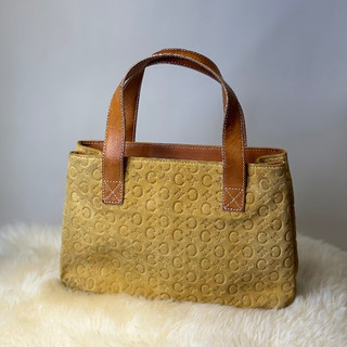 Vintage Celine Triomphe 凱旋門字母C 夏日黃色麂皮手提包 ｜義大利製
