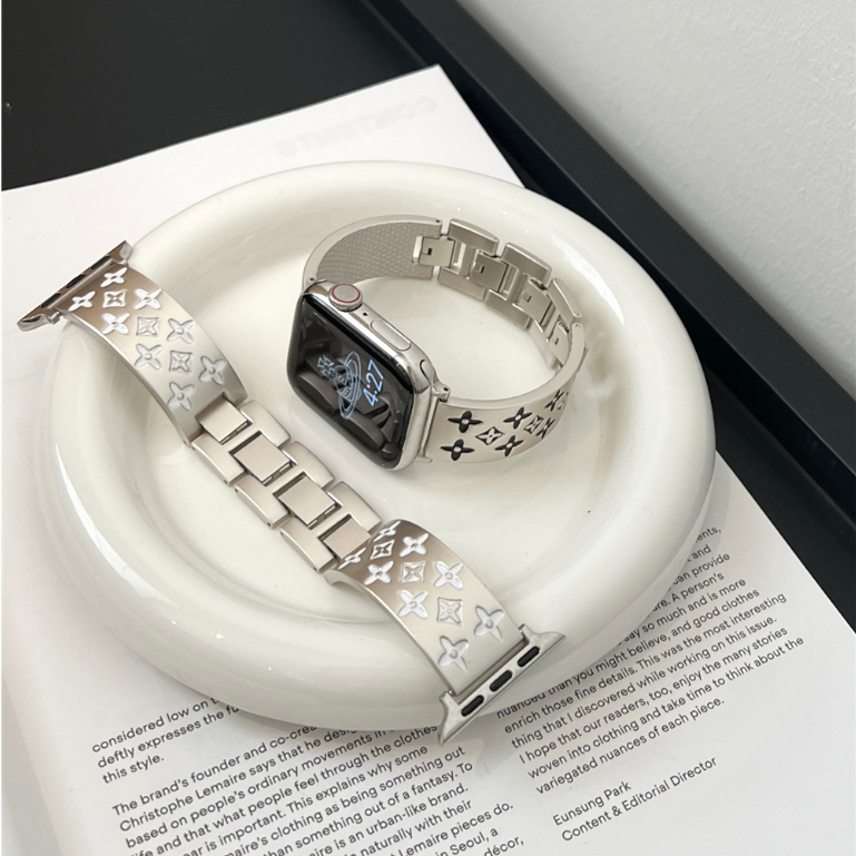 適用Apple Watch錶帶 經典老花手鐲彎片金屬錶帶 iwatch8 S9SE 蘋果手錶帶S7 45/49mm錶帶