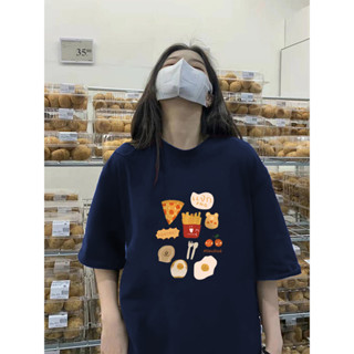 【董小姐】 ins風 棉  oversize 夏季衣服 印花 衣服女 寬鬆 短t 美式復古重磅 200克 圓領 學生上衣