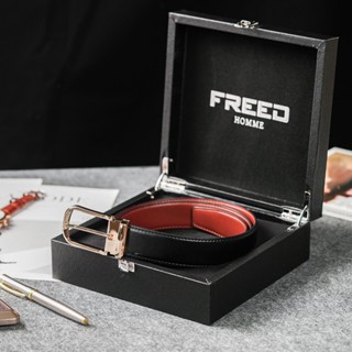 【FREED】時尚金色馬蹄扣商務正式頭層牛皮皮帶 生日禮物 男友禮物 客製化刻字