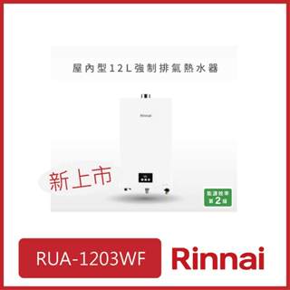 [飛宏廚具工廠] 林內 (高雄、臺南市區送基本安裝) 屋內強制排氣型12L熱水器 RUA-1203WF 10600元