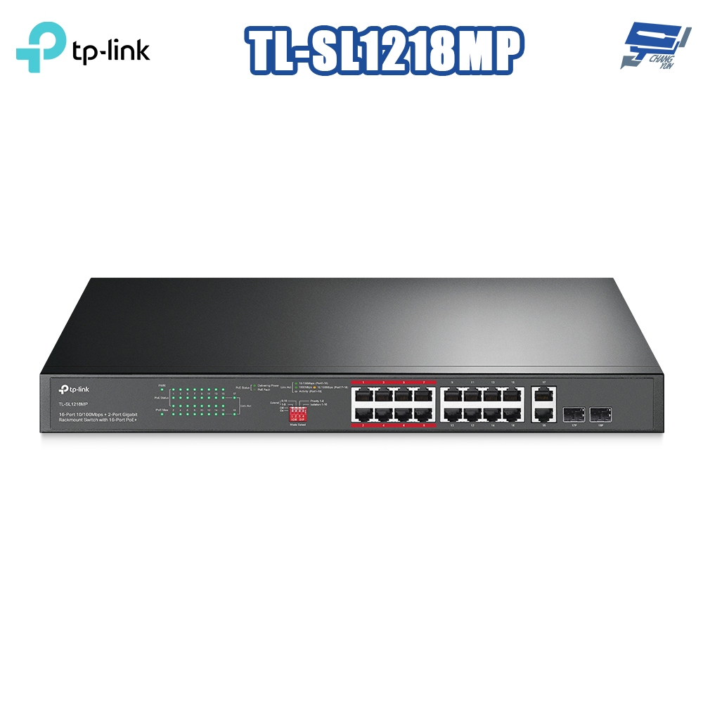 TP-LINK 昌運監視器 TL-SL1218MP 16埠 + 2埠Gigabit POE非管理型網路交換器
