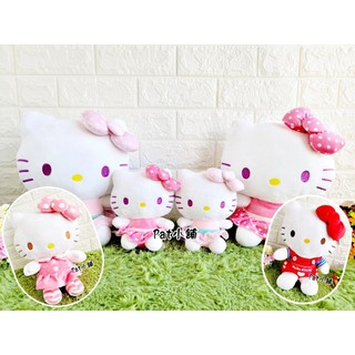 現貨 =Pat小舖= 正版 Hello Kitty 點點裙 小洋裝 格子花結 抱動物 6吋 12吋 16吋 娃娃 三麗鷗