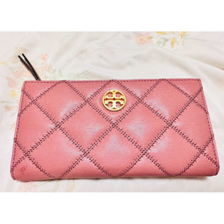 Tory Burch TB Willa 羊皮小香 菱格紋 長夾 粉 9成9新